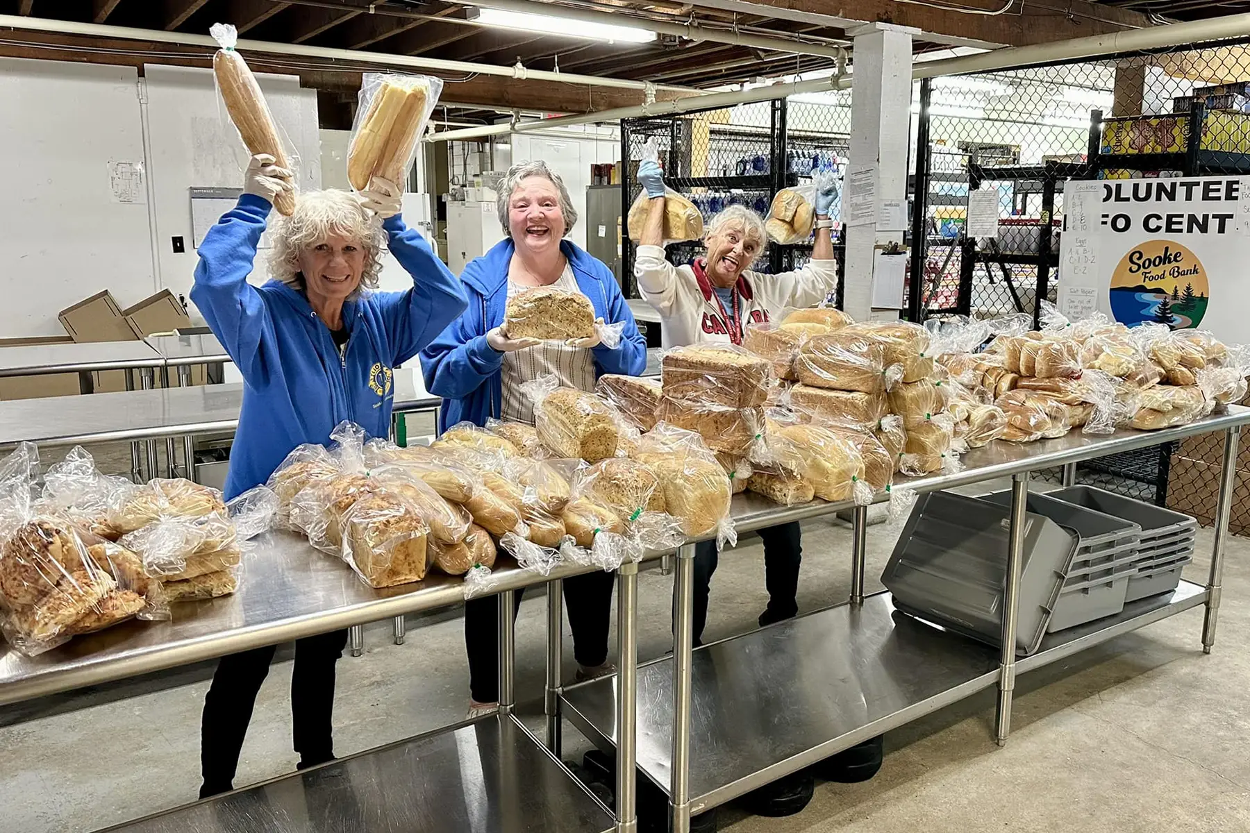 Sooke Harbourside Lions Club sorts Cobs Bread donations